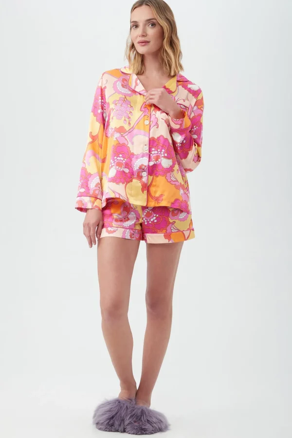 Women Trina Turk Apache Bloom Women'S Long Sleeve Shorty Silk Pj Set