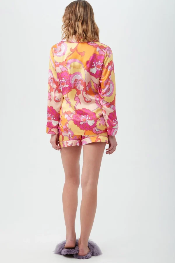 Women Trina Turk Apache Bloom Women'S Long Sleeve Shorty Silk Pj Set