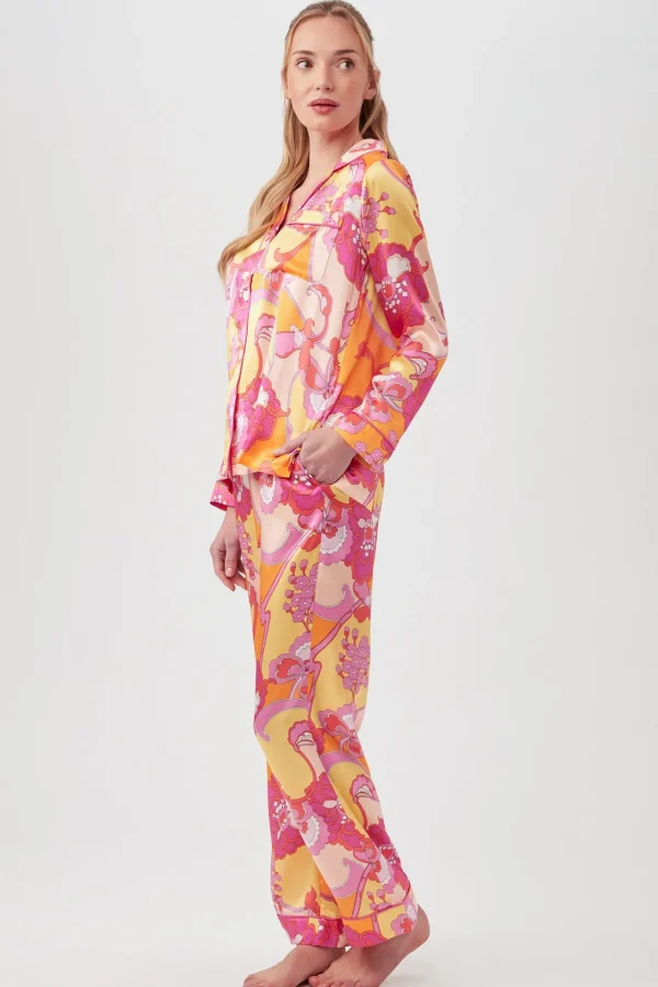 Women Trina Turk Apache Bloom Women'S Long Sleeve Long Pant Silk Pj Set