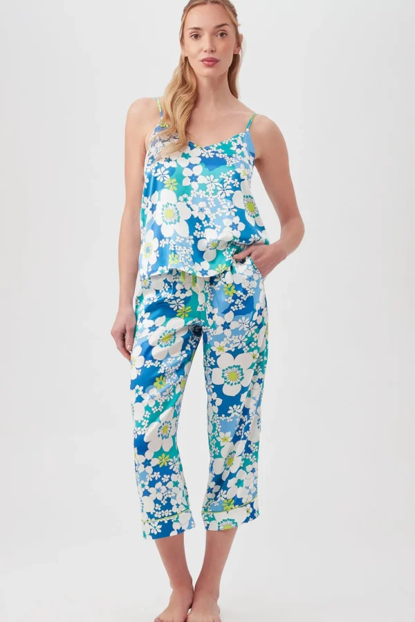 Women Trina Turk Bali Floral Women'S Cami Tank Cropped Pant Silk Pj Set