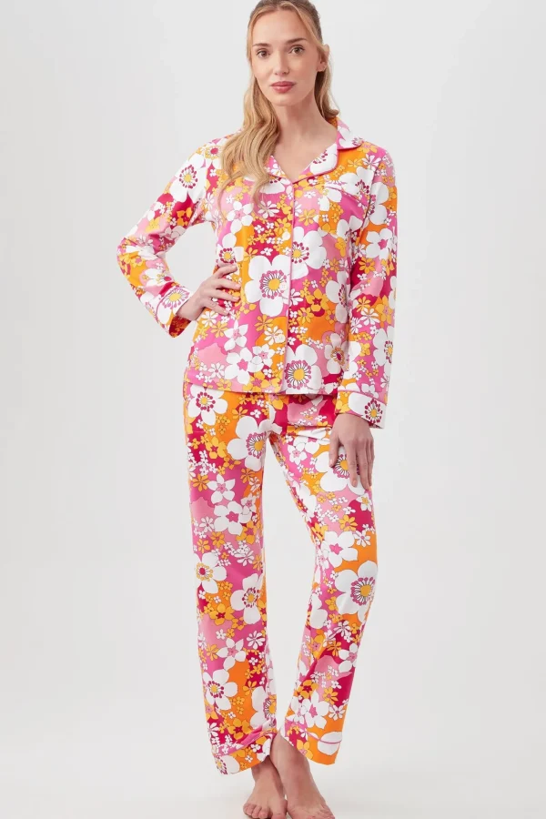 Women Trina Turk Bali Pink Floral Women'S Long Sleeve Long Pant Jersey Pj Set