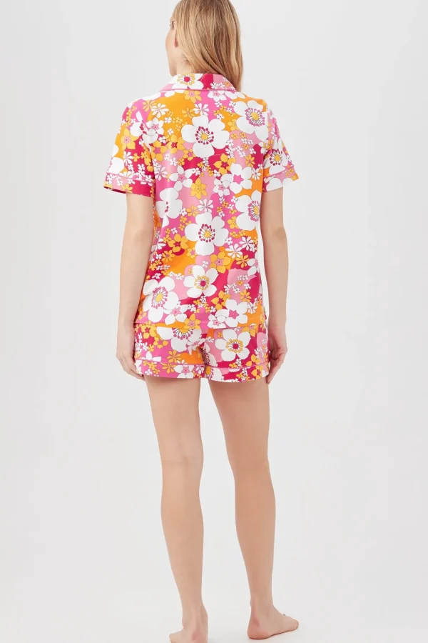Women Trina Turk Bali Pink Floral Women'S Short Sleeve Shorty Jersey Pj Set