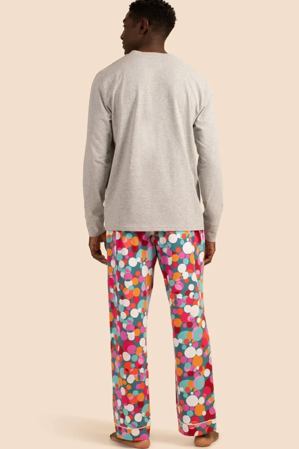 Men Trina Turk Bubble Dots Men'S Long Sleeve Henley Long Pant Pj Set