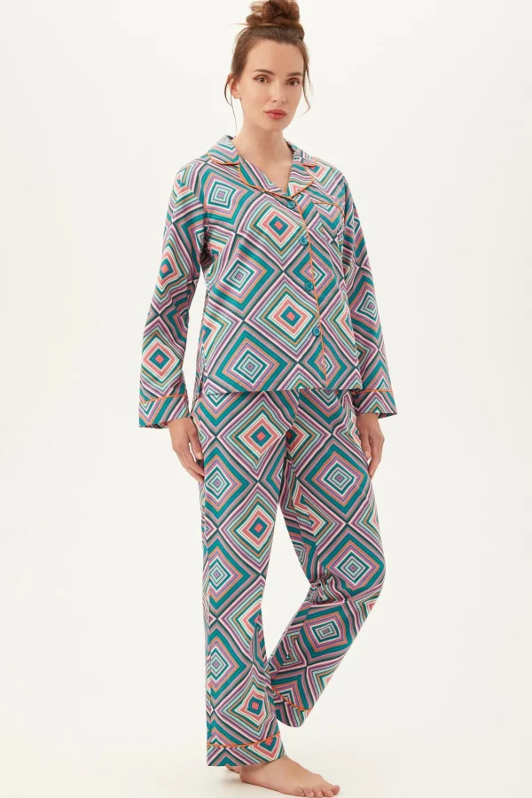 Women Trina Turk Diamond Geo Women'S Long Sleeve Long Pant Jersey Pj Set