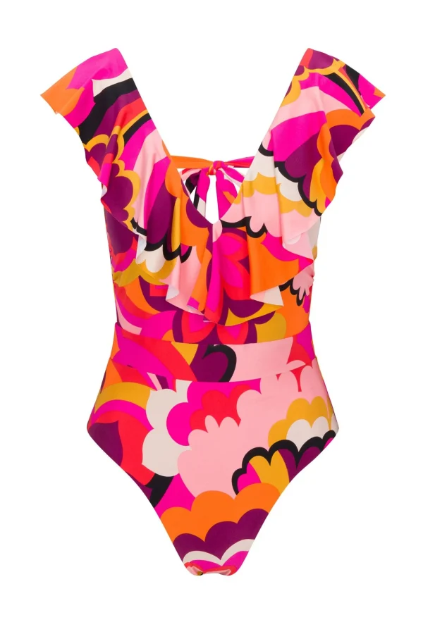 Women Trina Turk Fan Faire Ruffle Plunge One Piece