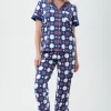 Women Trina Turk Floral Tile Women'S Short Sleeve Cropped Pant Jersey Pj Set