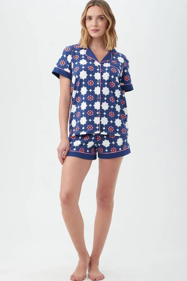 Women Trina Turk Floral Tile Women'S Short Sleeve Shorty Jersey Pj Set