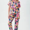 Women Trina Turk Greenhouse Floral Women'S Short Sleeve Cropped Pant Jersey Pj Set