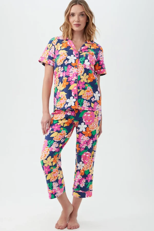 Women Trina Turk Greenhouse Floral Women'S Short Sleeve Cropped Pant Jersey Pj Set