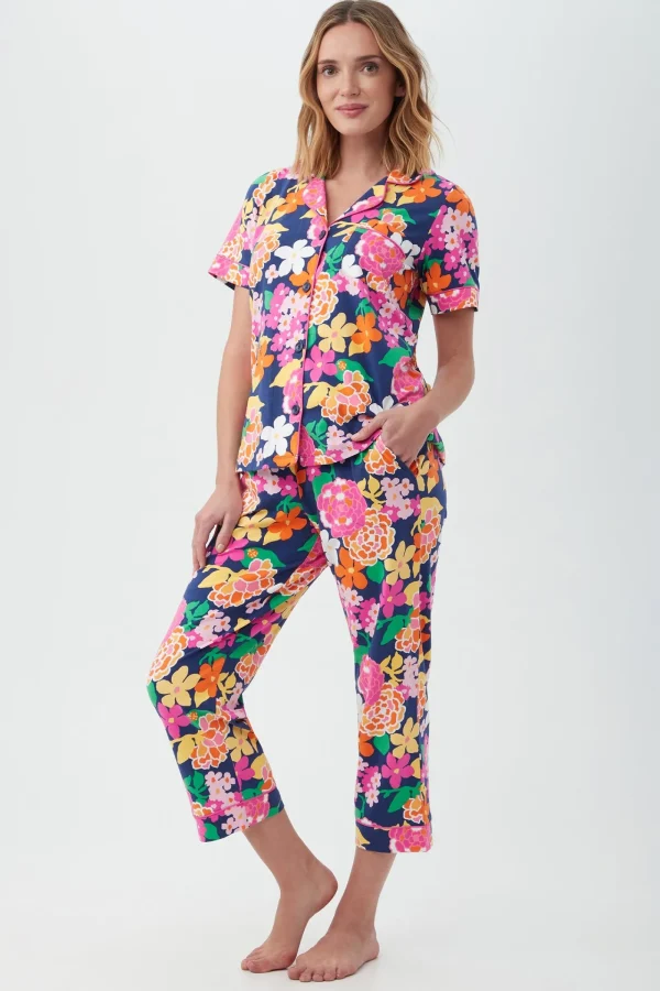 Women Trina Turk Greenhouse Floral Women'S Short Sleeve Cropped Pant Jersey Pj Set