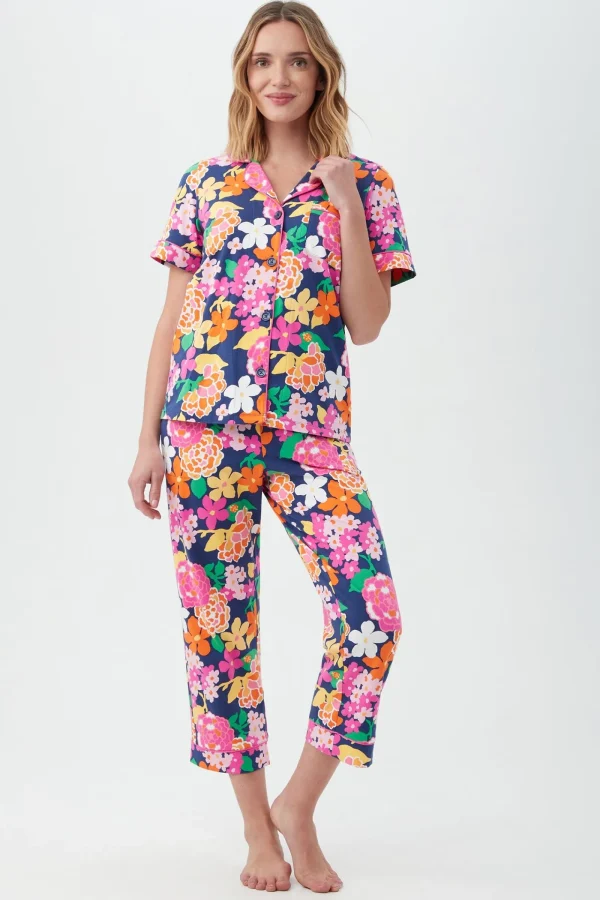 Women Trina Turk Greenhouse Floral Women'S Short Sleeve Cropped Pant Jersey Pj Set