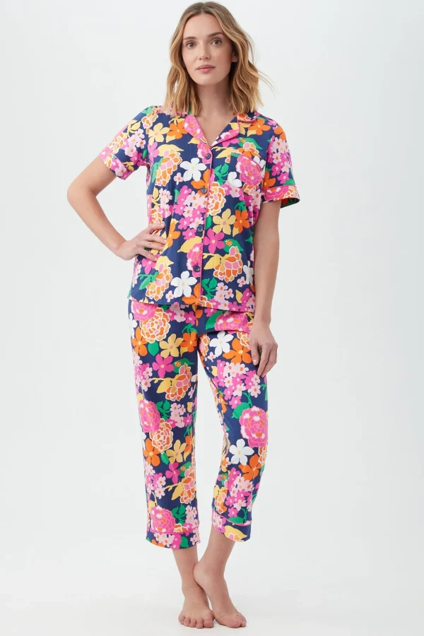 Women Trina Turk Greenhouse Floral Women'S Short Sleeve Cropped Pant Jersey Pj Set