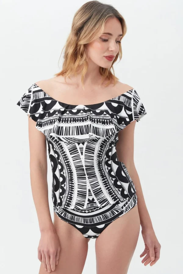 Women Trina Turk Hula Off The Shoulder Ruffle Tankini