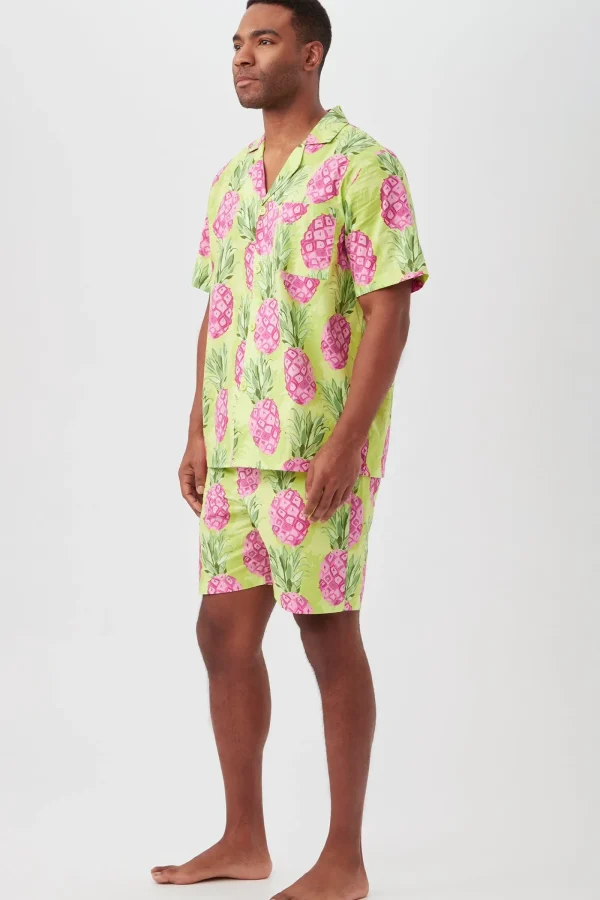 Men Trina Turk Kiwi Pineapple Men'S Short Sleeve Boxer Short Poplin Pj Set