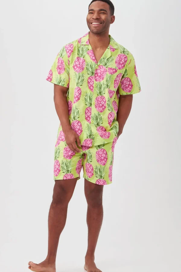 Men Trina Turk Kiwi Pineapple Men'S Short Sleeve Boxer Short Poplin Pj Set