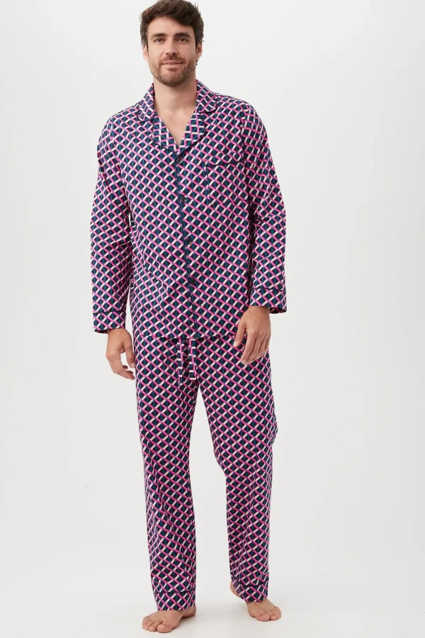 Men Trina Turk Lattice Geo Men'S Long Sleeve Classic Pj Set