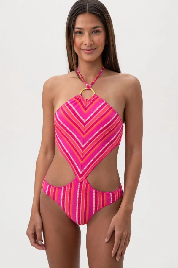 Women Trina Turk Marai High Neck Cut Out Maillot