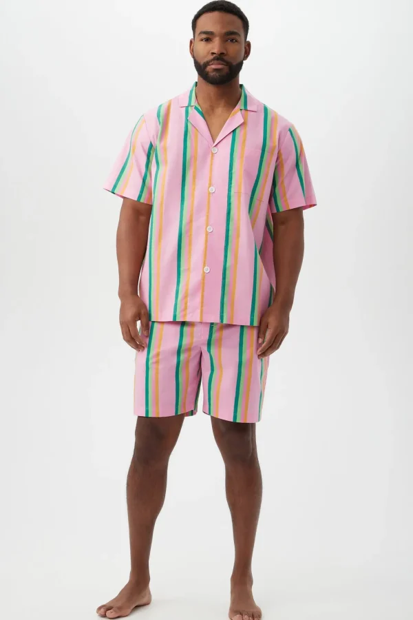 Men Trina Turk Pineapple Stripe Men'S Short Sleeve Short Cotton Pj Set