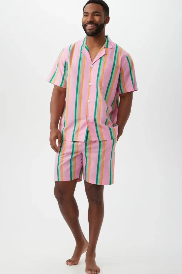 Men Trina Turk Pineapple Stripe Men'S Short Sleeve Short Cotton Pj Set