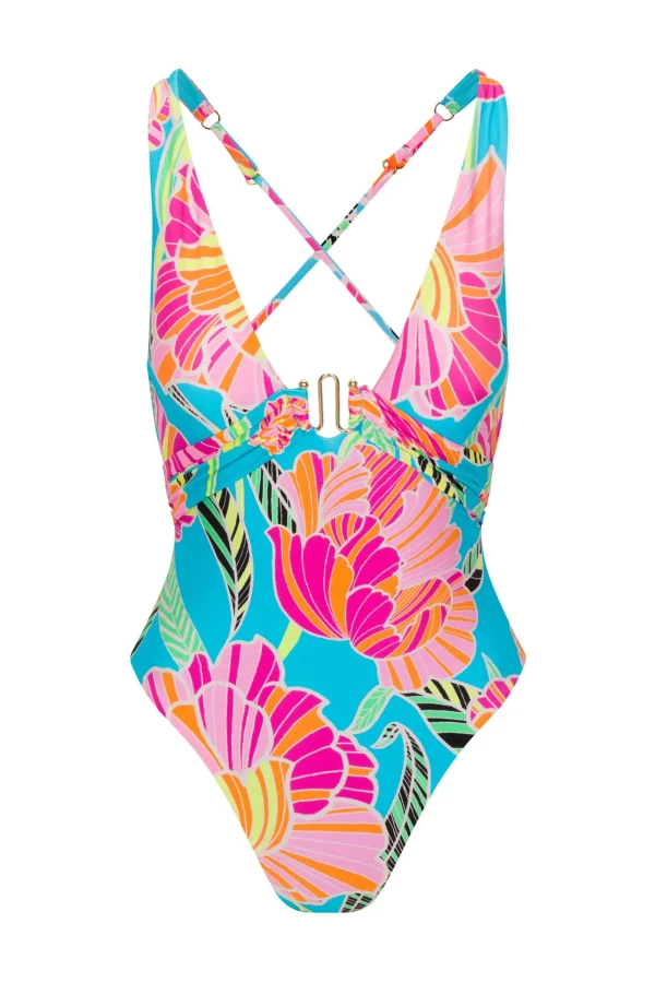 Women Trina Turk Poppy Belted Plunge One Piece