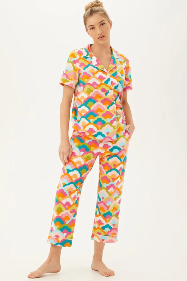 Women Trina Turk Rainbow Cloud Women'S Short Sleeve Cropped Pant Jersey Pj Set