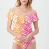 Women Trina Turk Sheer Tropics Off The Shoulder Tankini