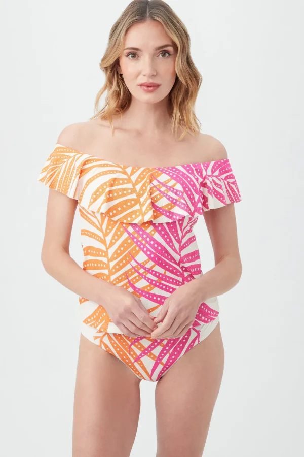 Women Trina Turk Sheer Tropics Off The Shoulder Tankini