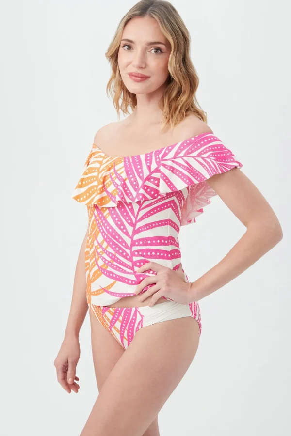 Women Trina Turk Sheer Tropics Off The Shoulder Tankini