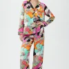 Women Trina Turk Skipper Swirl Women'S Long Sleeve Long Pant Silk Pj Set