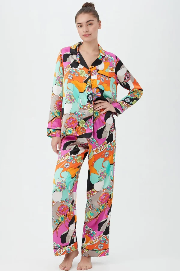 Women Trina Turk Skipper Swirl Women'S Long Sleeve Long Pant Silk Pj Set