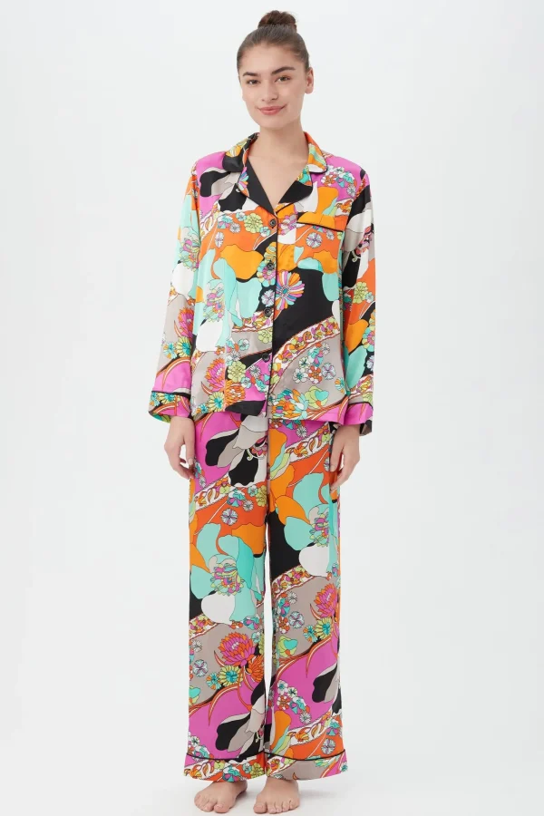 Women Trina Turk Skipper Swirl Women'S Long Sleeve Long Pant Silk Pj Set