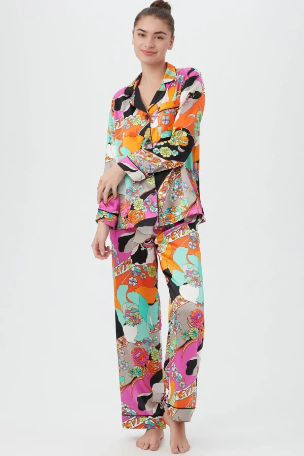 Women Trina Turk Skipper Swirl Women'S Long Sleeve Long Pant Silk Pj Set