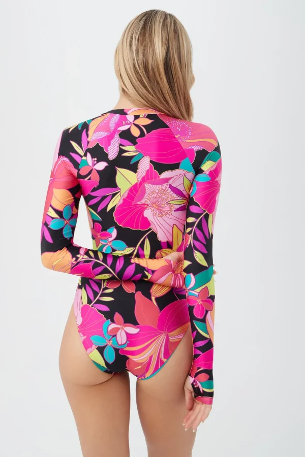 Women Trina Turk Solar Floral Zip Up Paddle Suit