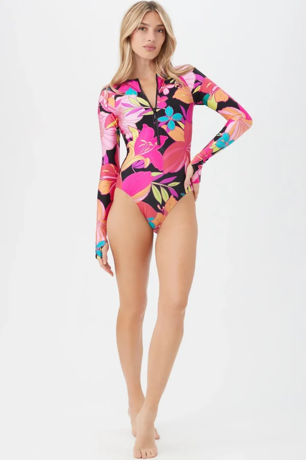 Women Trina Turk Solar Floral Zip Up Paddle Suit