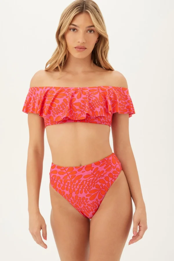 Women Trina Turk Trellis Off-The-Shoulder Ruffle Bandeau Swim Top